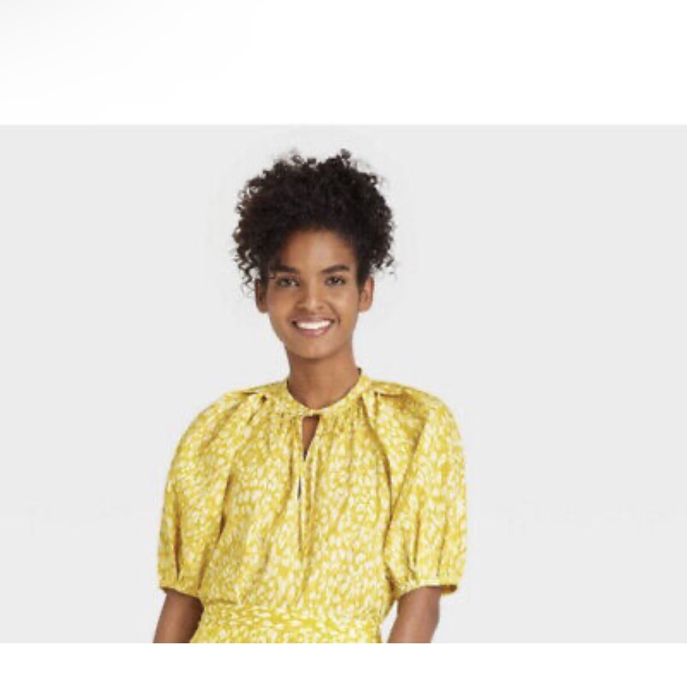 Women's Puff Elbow Sleeve Shell Blouse - Who What Wear Yellow Leopard Print- XL